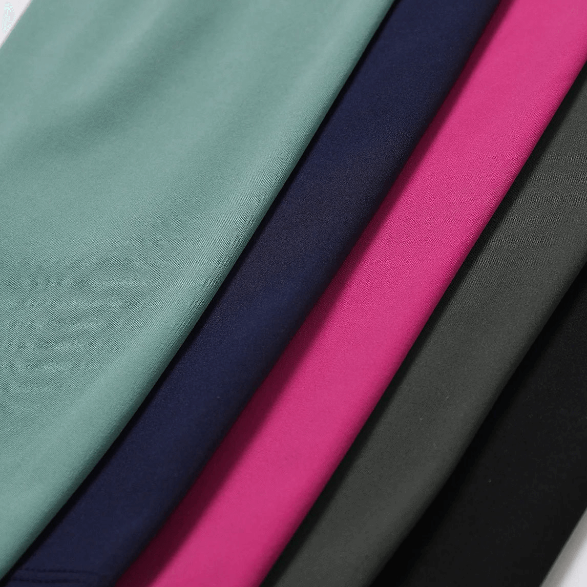 Fabric options for Women's Quick-Drying Long-Sleeved Yoga Shirt - colors include teal, navy, pink, grey, and black.